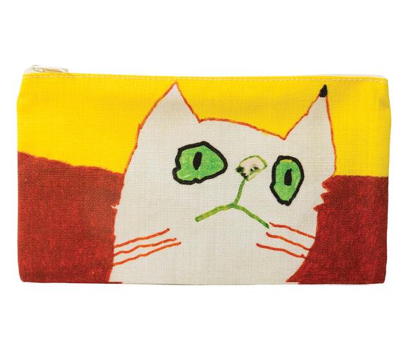 Louise White Cat cotton zip bag