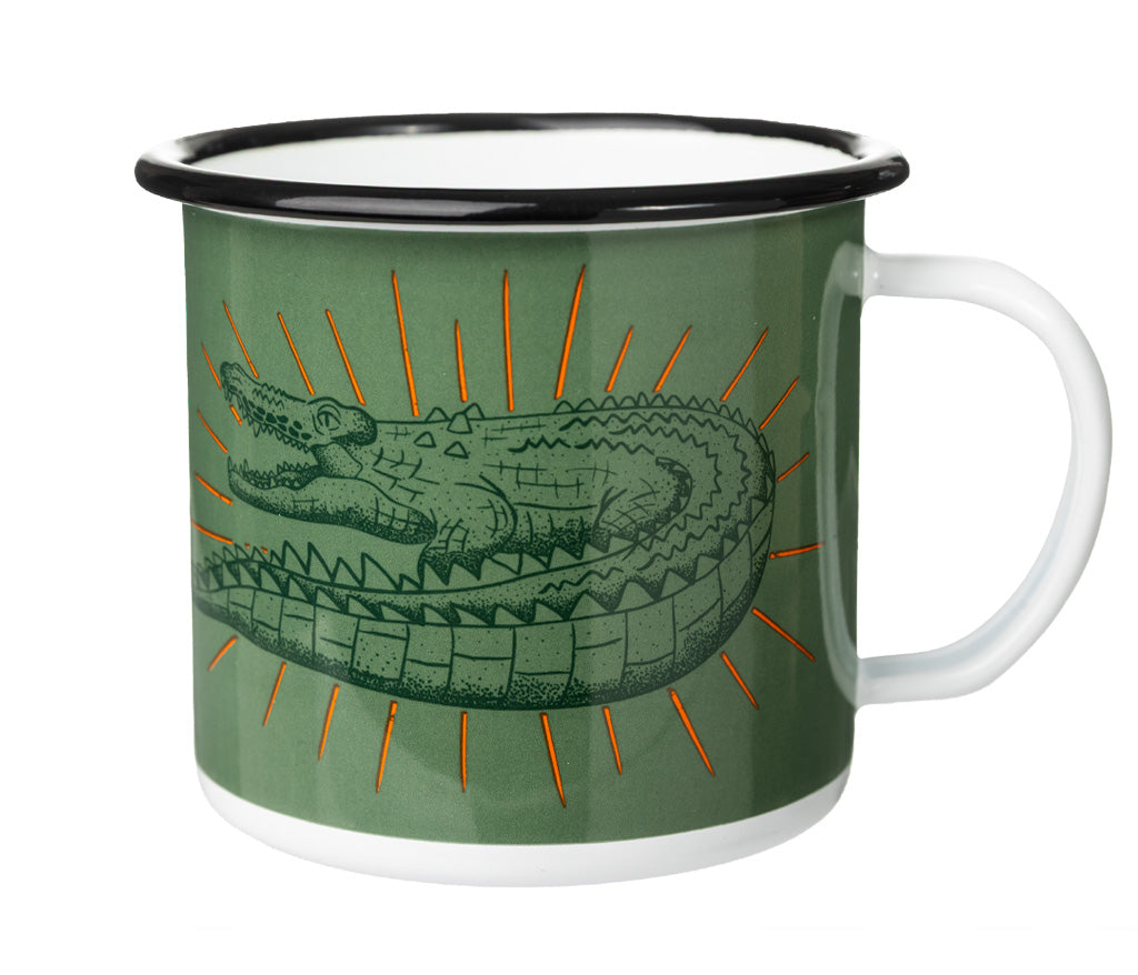 Green Crocodile Enamel Mug