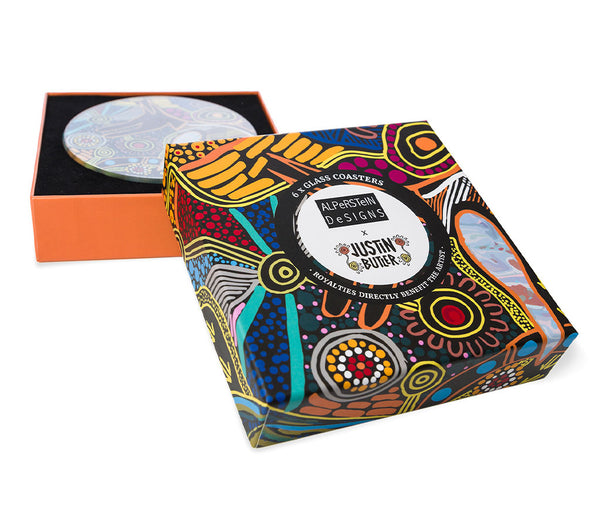 Aboriginal Art Glass Coaster Set - Justin Butler - Alperstein Designs