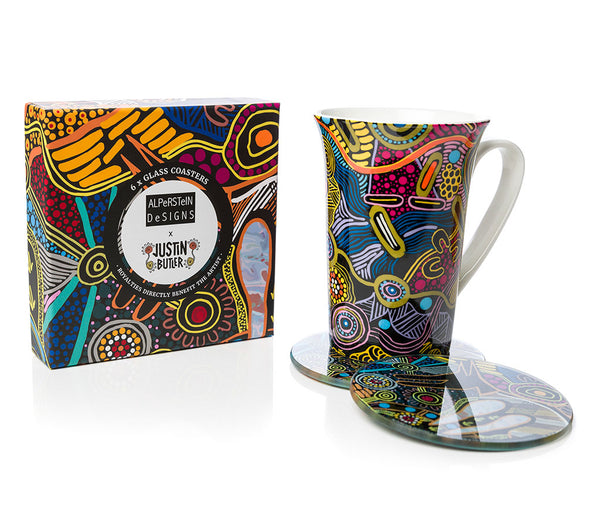 Aboriginal Art Glass Coaster Set - Justin Butler - Alperstein Designs