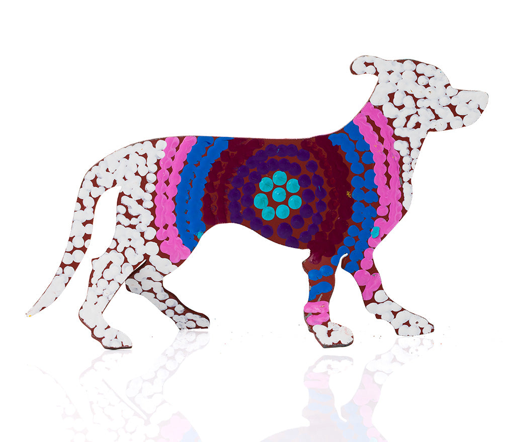Warlukurlangu Hand-Painted Metal Dog No. 26-06