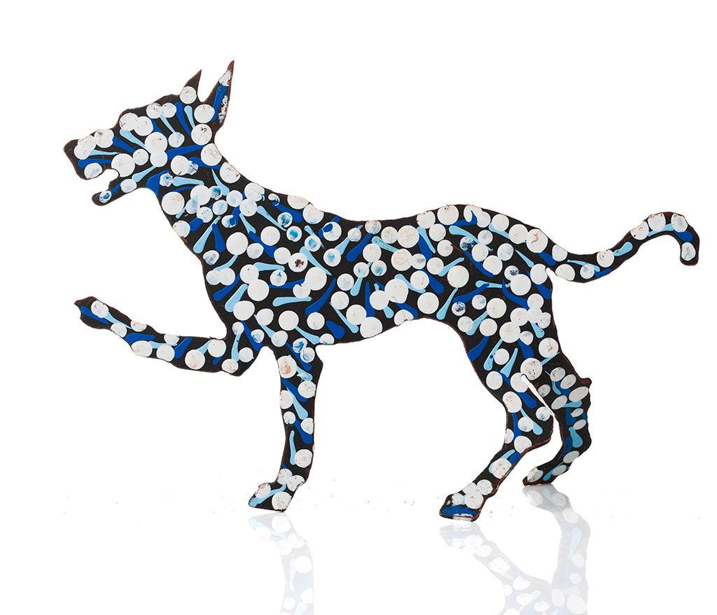 Warlukurlangu Hand-Painted Metal Dog No. 26-17