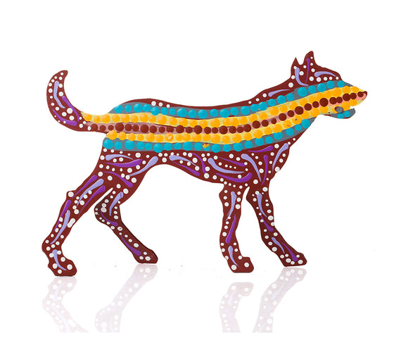 Warlukurlangu Hand-Painted Metal Dog No. 26-38