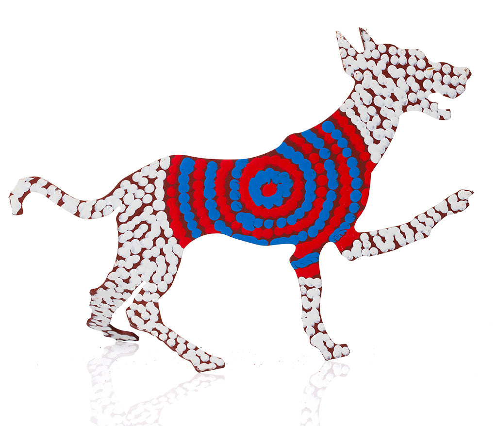 Warlukurlangu Hand-Painted Metal Dog No. 26-13