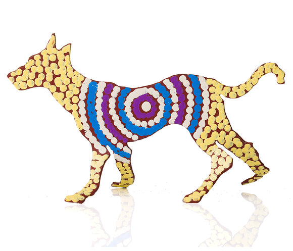 Warlukurlangu Hand-Painted Metal Dog No. 26-21