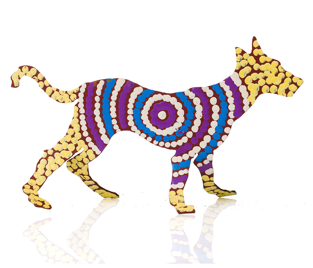 Warlukurlangu Hand-Painted Metal Dog No. 26-21