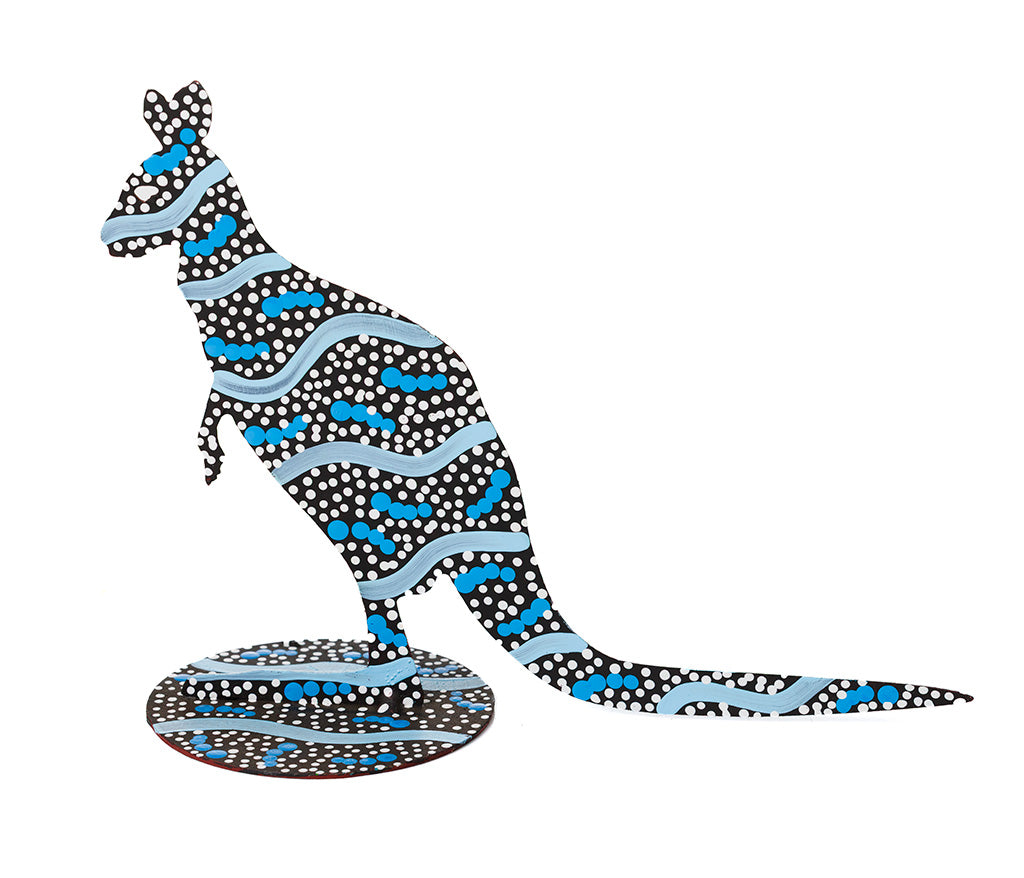 Warlukurlangu Hand-Painted Metal Kangaroo No. K26-04