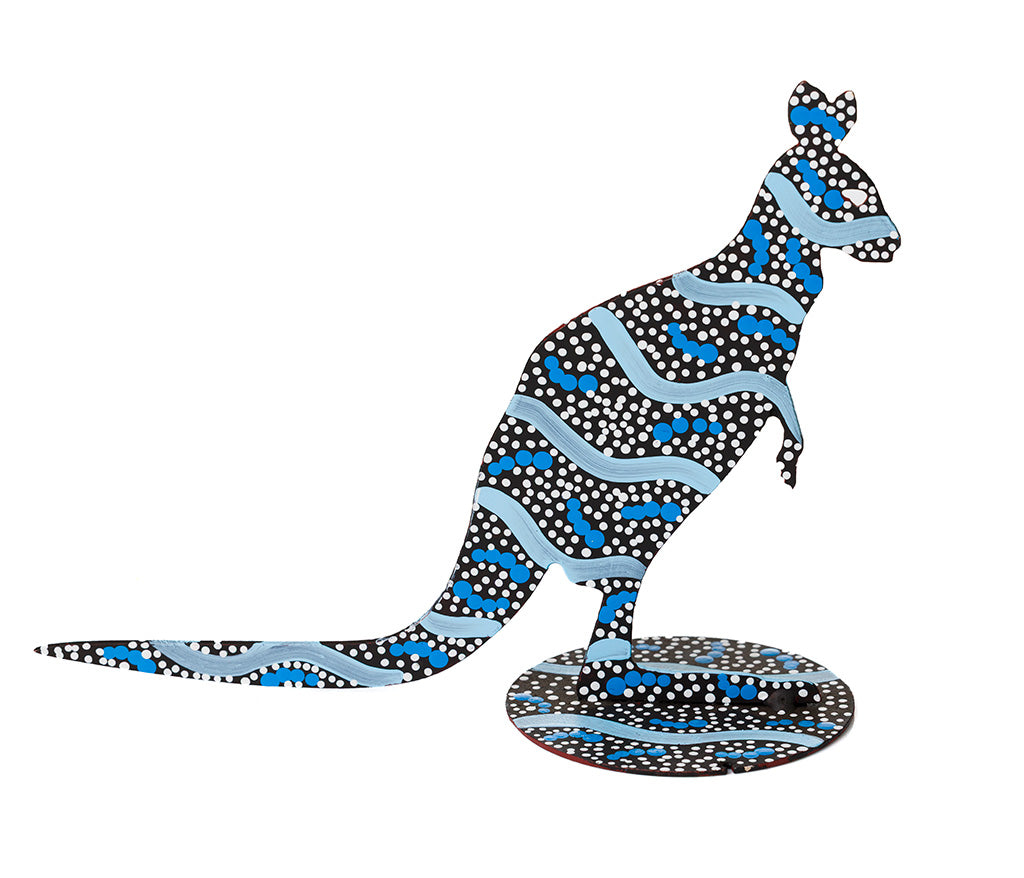 Warlukurlangu Hand-Painted Metal Kangaroo No. K26-04