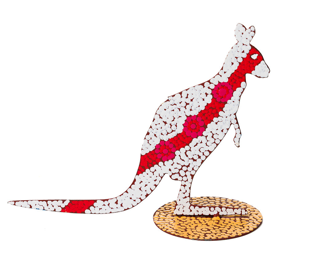 Warlukurlangu Hand-Painted Metal Kangaroo No. K26-03