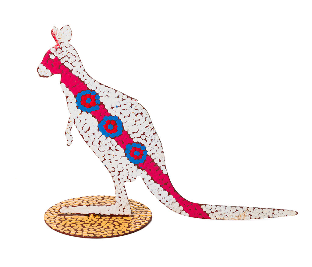 Warlukurlangu Hand-Painted Metal Kangaroo No. K26-03