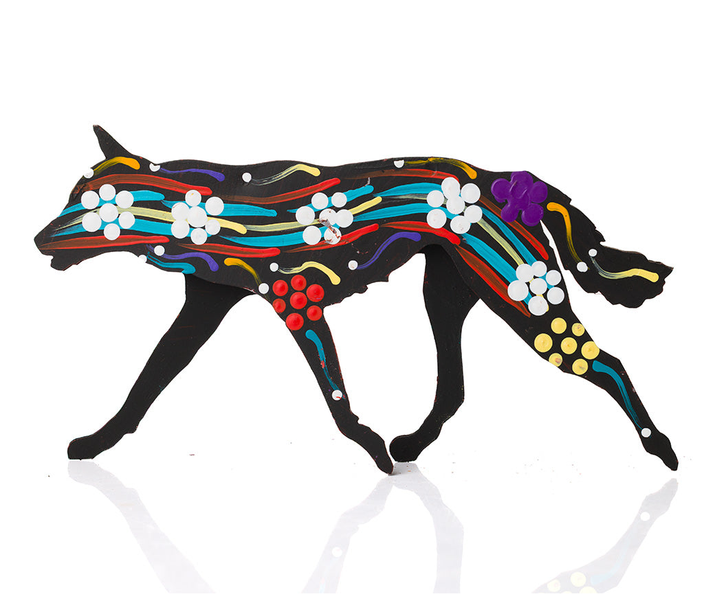 Warlukurlangu Hand-Painted Metal Dog No. 26-03