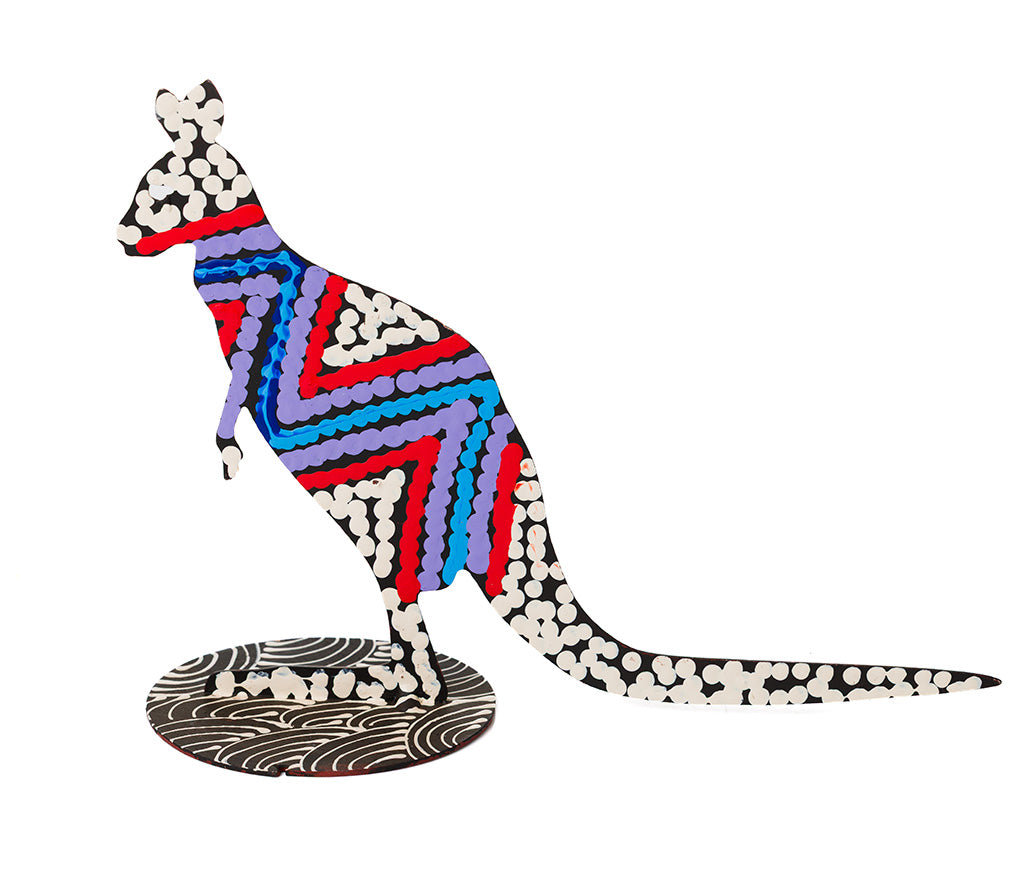 Warlukurlangu Hand-Painted Metal Kangaroo No. K26-02