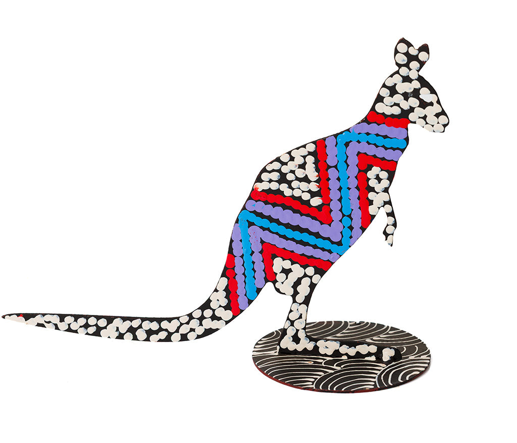 Warlukurlangu Hand-Painted Metal Kangaroo No. K26-02