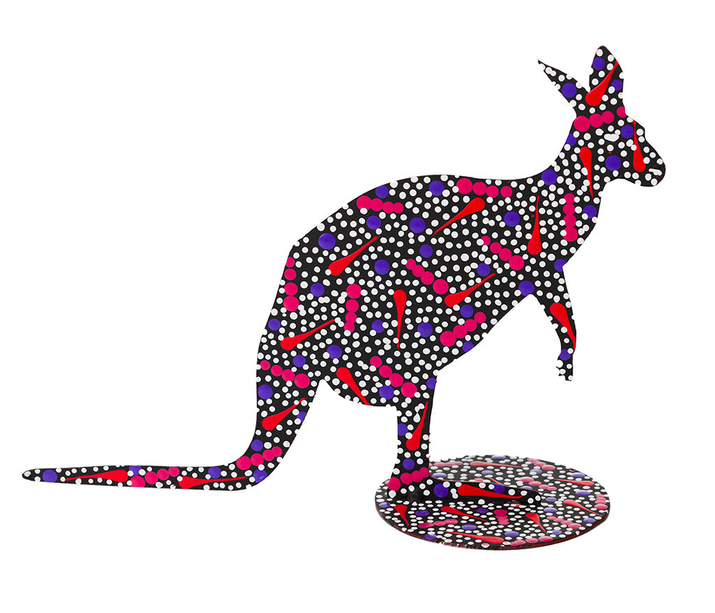 Warlukurlangu Hand-Painted Metal Kangaroo No. K26-05