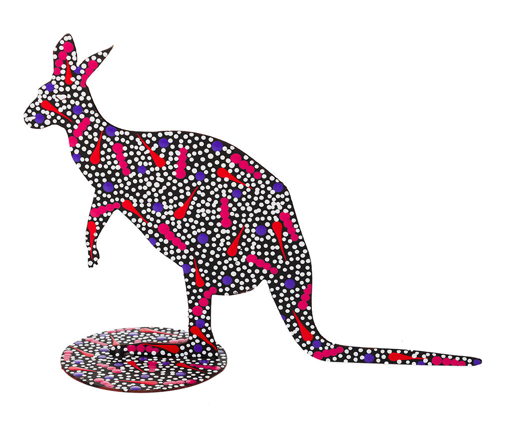 Warlukurlangu Hand-Painted Metal Kangaroo No. K26-05