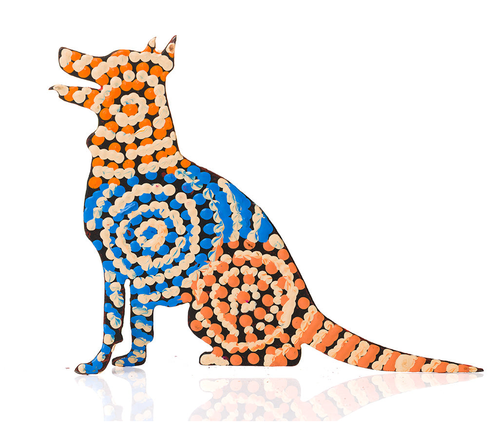 Warlukurlangu Hand-Painted Metal Dog No. 26-04