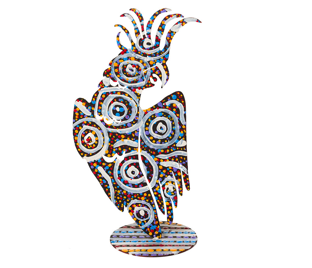 Warlukurlangu Hand-Painted Metal Cockatoo No. C26-04