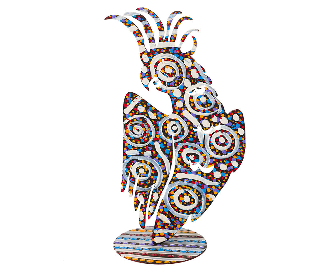 Warlukurlangu Hand-Painted Metal Cockatoo No. C26-04