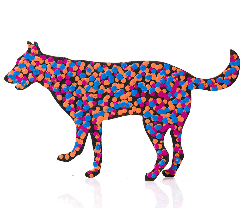 Warlukurlangu Hand-Painted Metal Dog No. 26-14