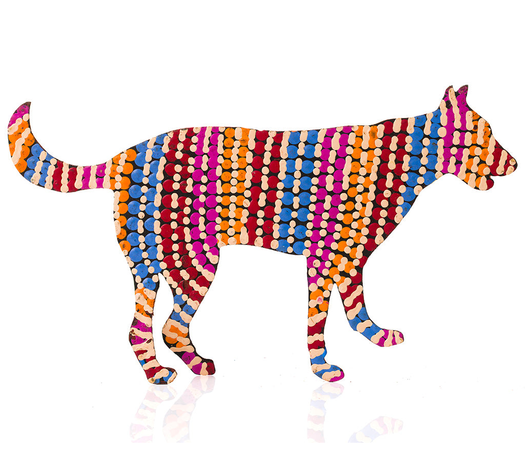 Warlukurlangu Hand-Painted Metal Dog No. 26-14