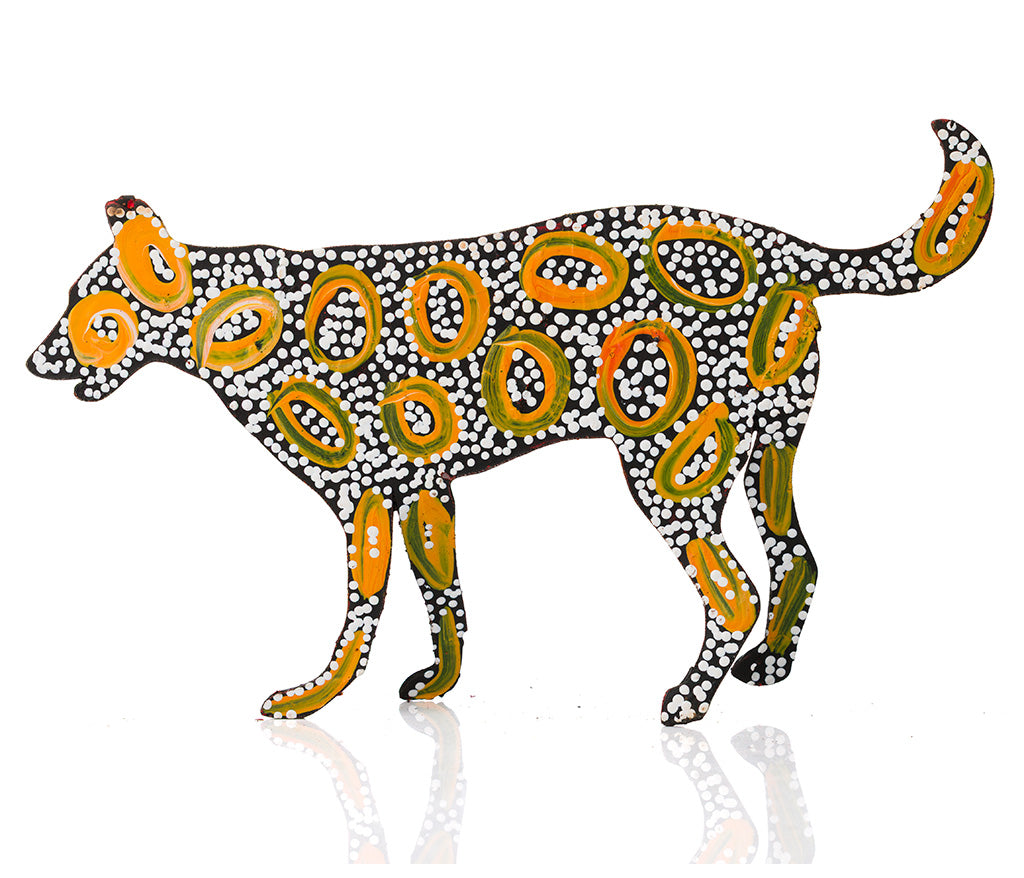Warlukurlangu Hand-Painted Metal Dog No. 26-11