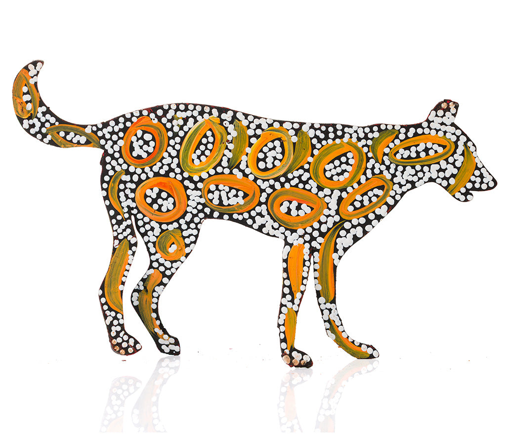 Warlukurlangu Hand-Painted Metal Dog No. 26-11