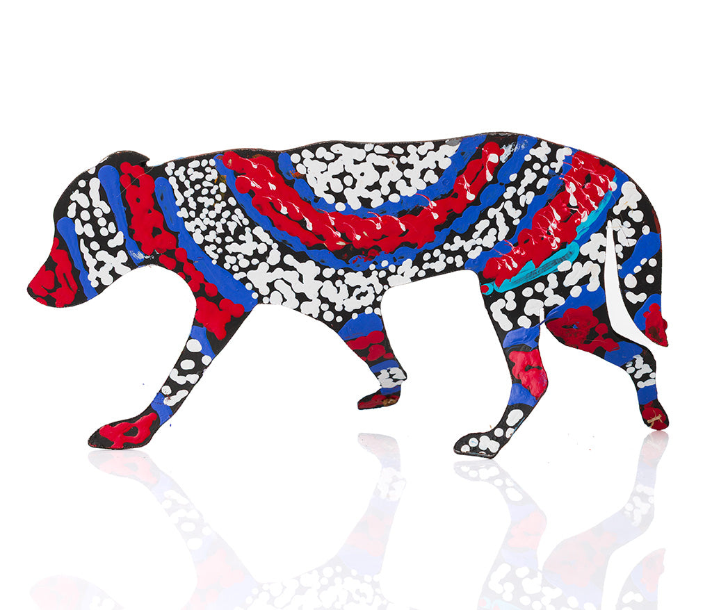 Warlukurlangu Hand-Painted Metal Dog No. 26-43