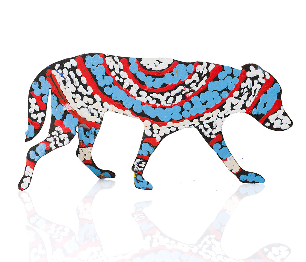 Warlukurlangu Hand-Painted Metal Dog No. 26-43