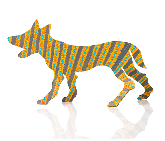 Warlukurlangu Hand-Painted Metal Dog No. 26-15