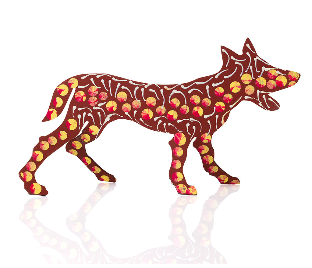Warlukurlangu Hand-Painted Metal Dog No. 26-44