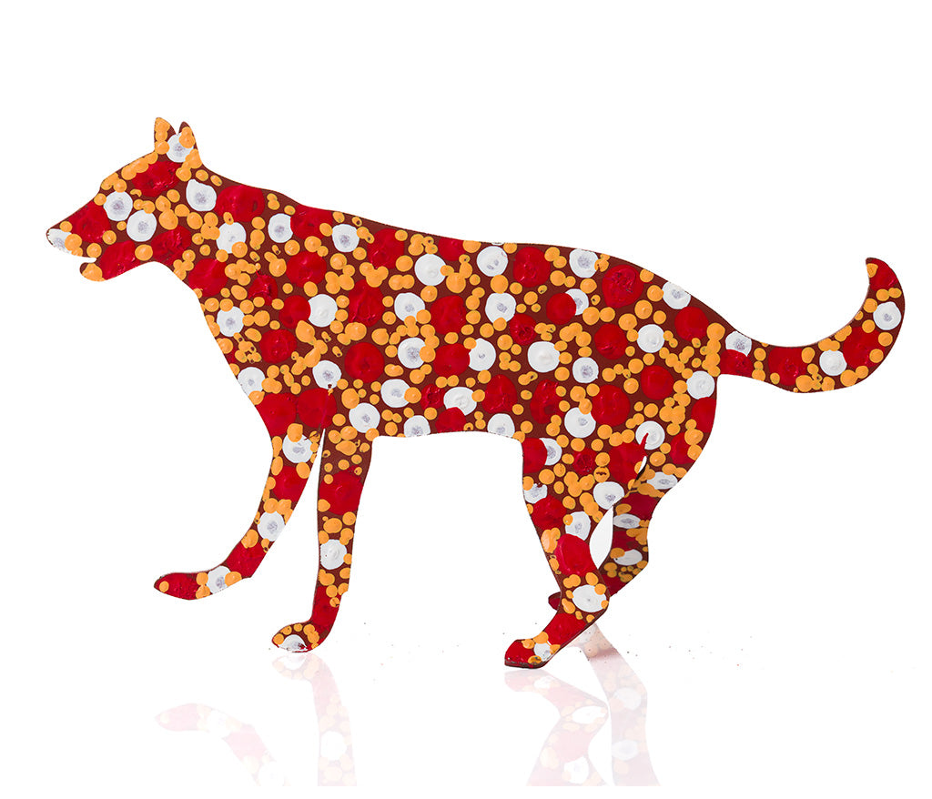 Warlukurlangu Hand-Painted Metal Dog No. 26-16