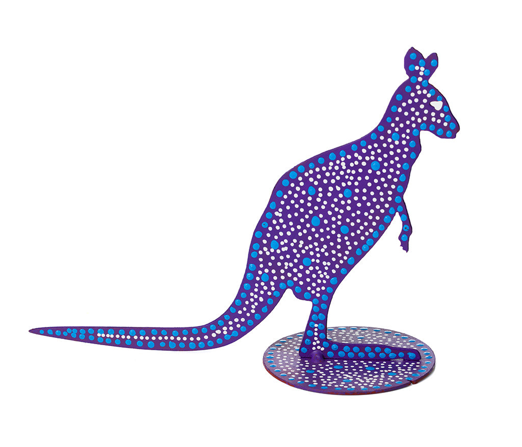 Warlukurlangu Hand-Painted Metal Kangaroo No. K26-01