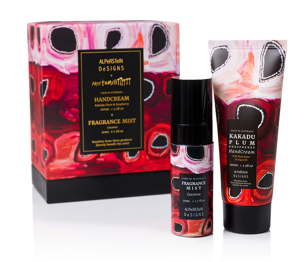 Alperstein Designs Kakadu Plum Hand Cream and Fragrance Mist set on a white background