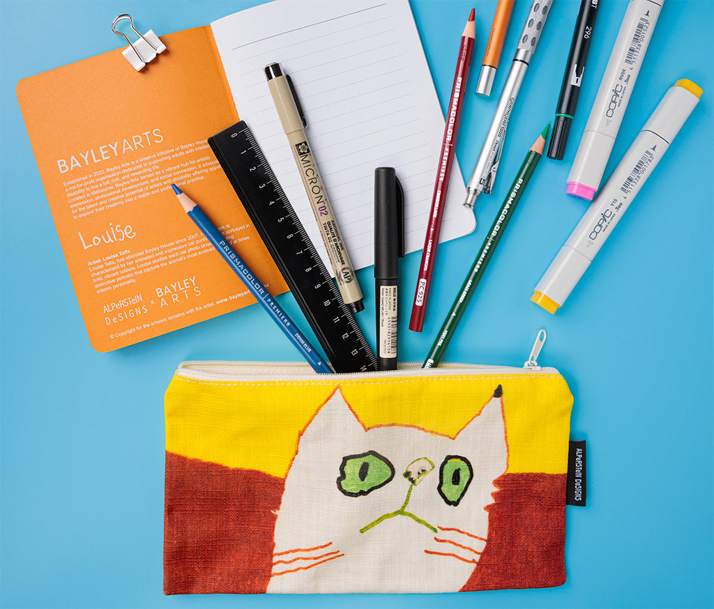 Louise White Cat cotton zip bag