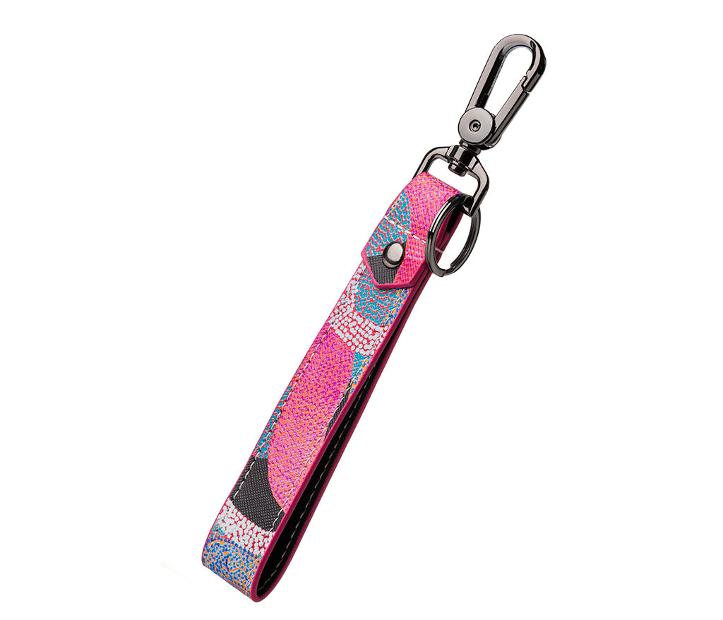Vanetta Nampijinpa Hudson Aboriginal Art Keyring Strap on white background
