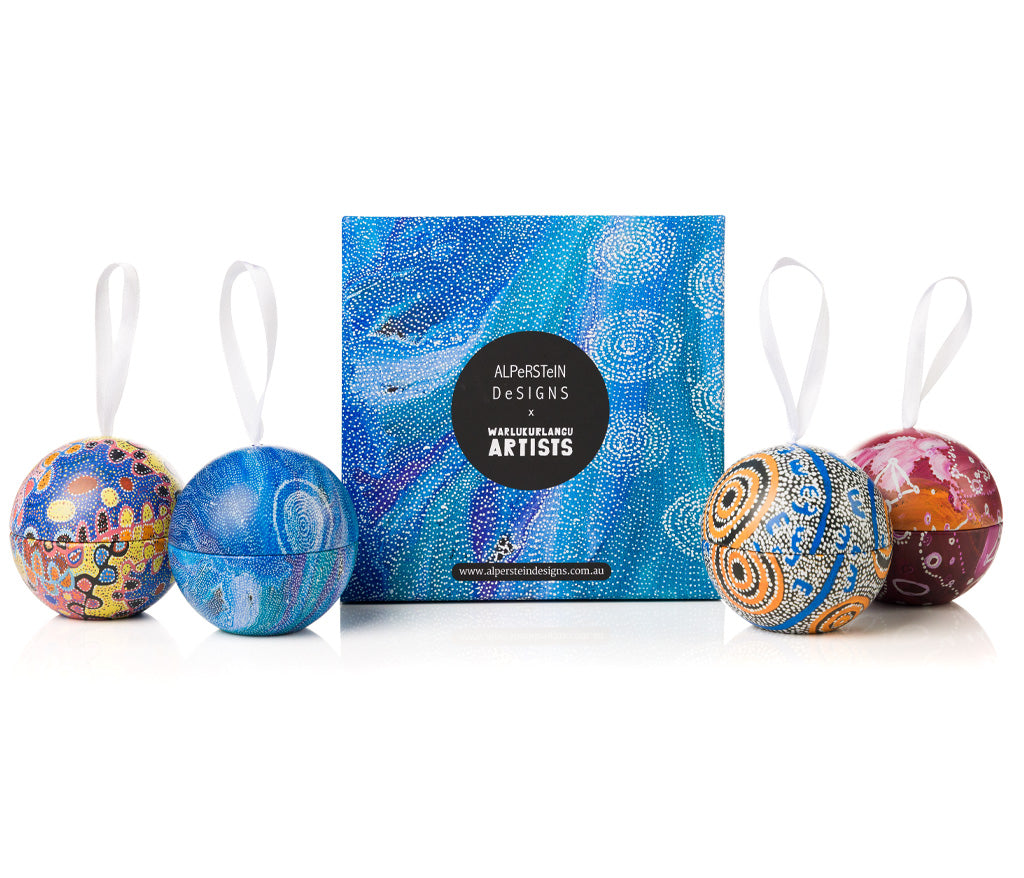 Gift Box with 4 x Aboriginal Art Christmas Bauble tins