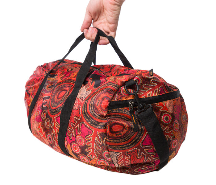 Aboriginal Art Fold Up Duffle Bag - Theo Faye Nagala Hudson